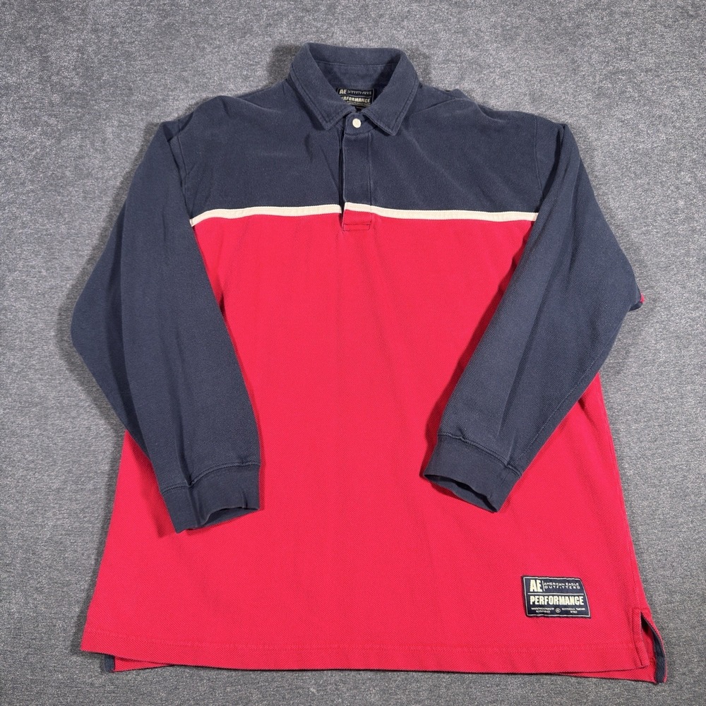 Vintage American Eagle Rugby Polo Shirt Mens XL Red Blue Colorblock Preppy Frat